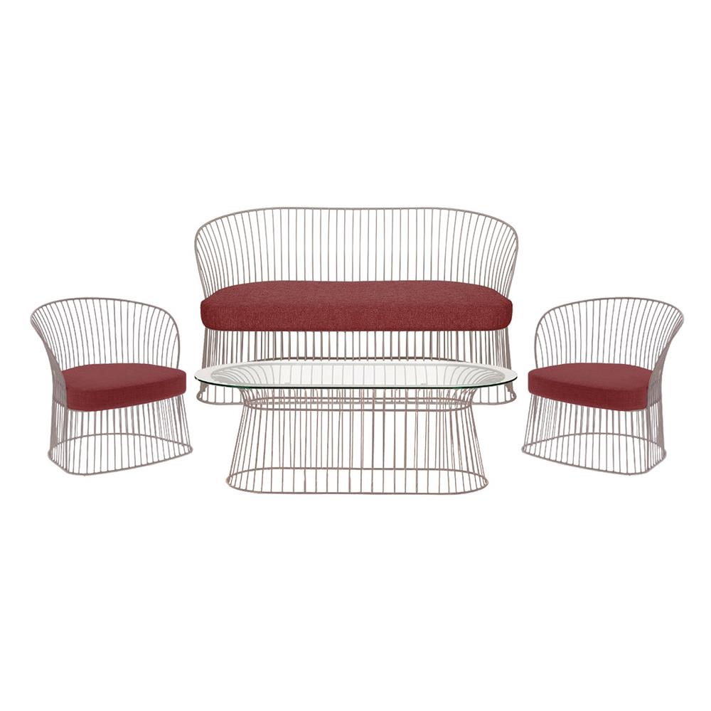 ชุดโซฟาสนาม 4 ที่นั่ง SPRING BURLY สีโทป/แดง