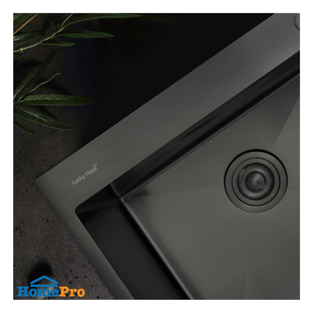 ซิงค์ฝัง 2 หลุม 1 ที่พัก LUCKY FLAME EUB-1252 สีดำ