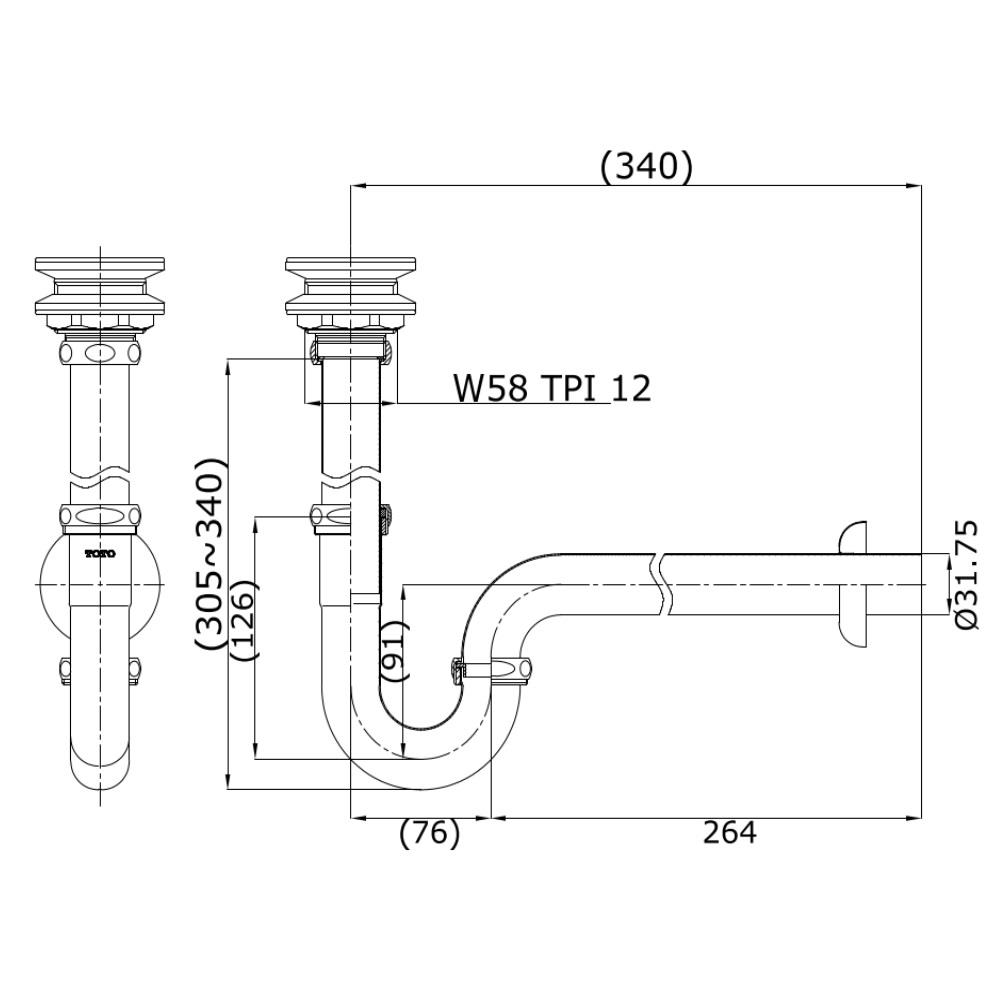 ชุดท่อน้ำทิ้งอ่างล้างหน้าพีแทรป TOTO TS610A 26 ซม.