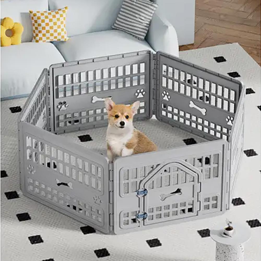 รั้วสัตว์เลี้ยง 6 เหลี่ยม DPETT 172x151 ซม. สีเทา