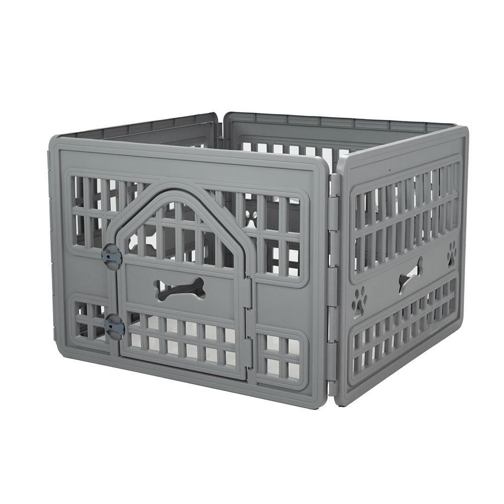 รั้วสัตว์เลี้ยง 4 เหลี่ยม DPETT 85x85 ซม. สีเทา