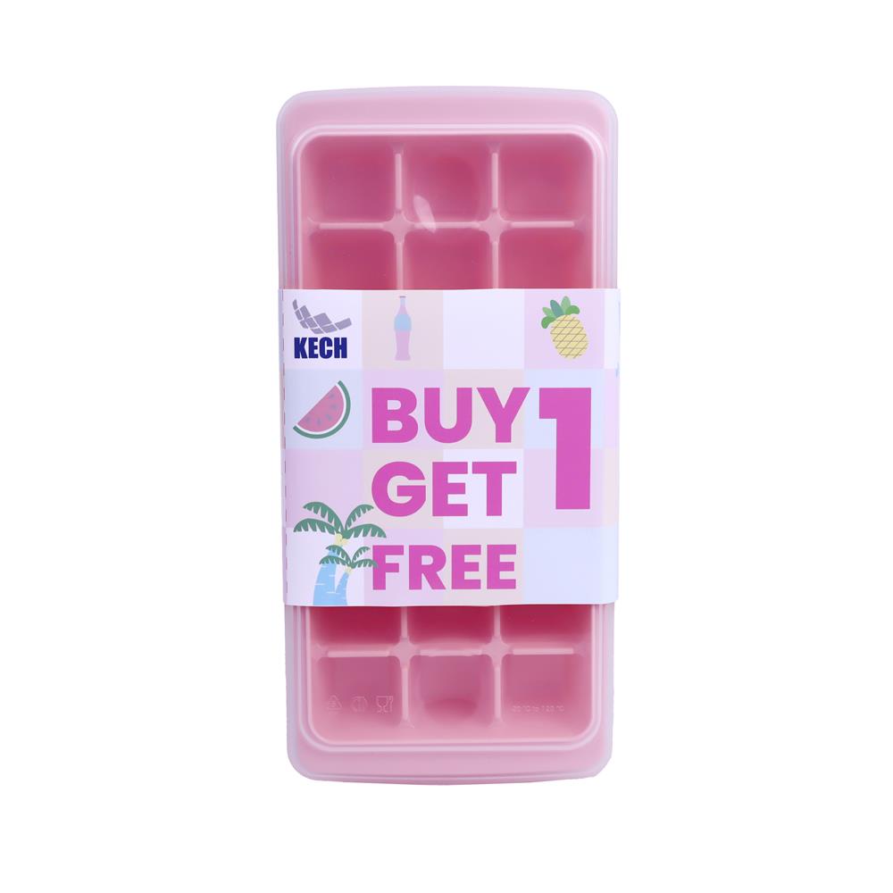 ที่ทำน้ำแข็งมีฝาปิด 21 ช่อง KECH สีชมพู (แพ็ก 1 แถม 1)