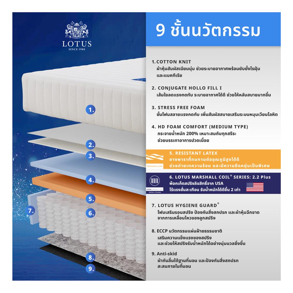 ที่นอน 6 ฟุต LOTUS ASLEEP I (พร้อมหมอนหนุน 2 ใบ)