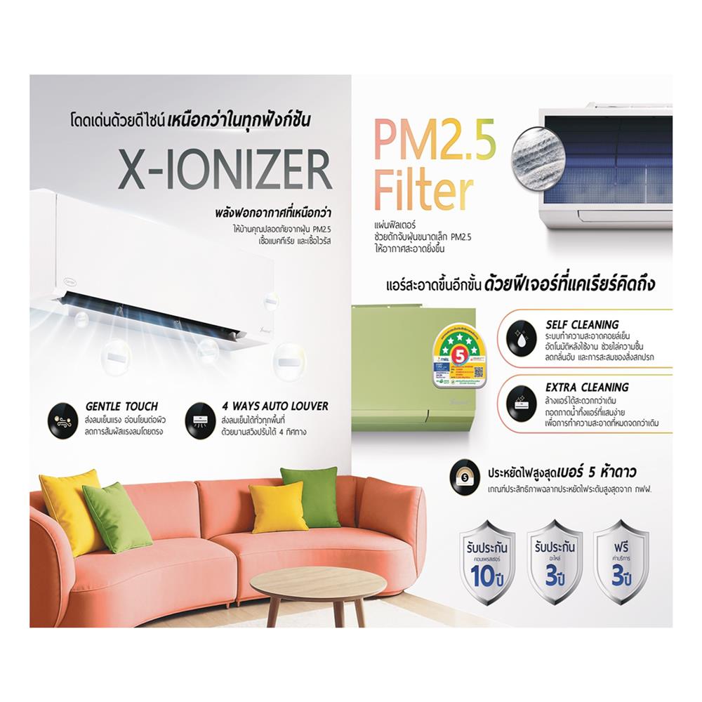 แอร์ผนัง CARRIER 42TVAB036BI 36000 บีทียู อินเวอร์เตอร์ สีขาว