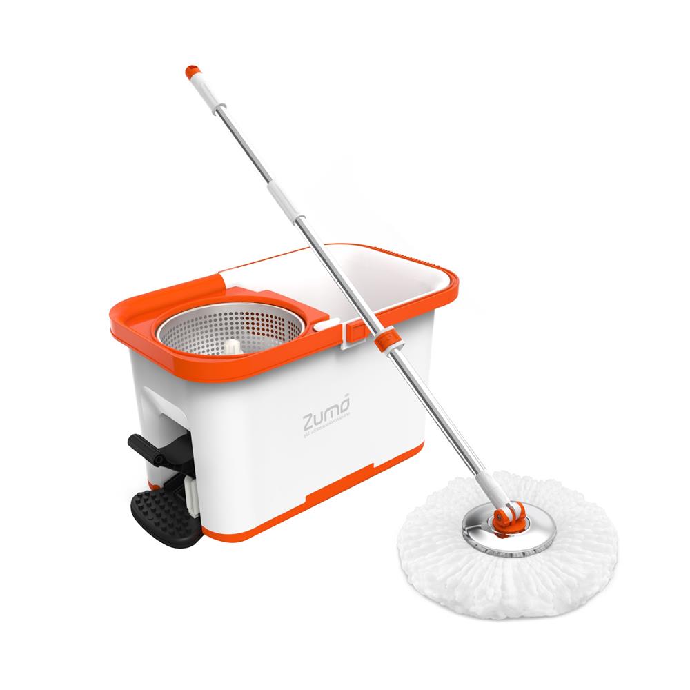 ชุดอุปกรณ์ถังปั่นพร้อมไม้ม็อบ ZUMO DOUBLE POWER ZM02 สีขาว/ส้ม