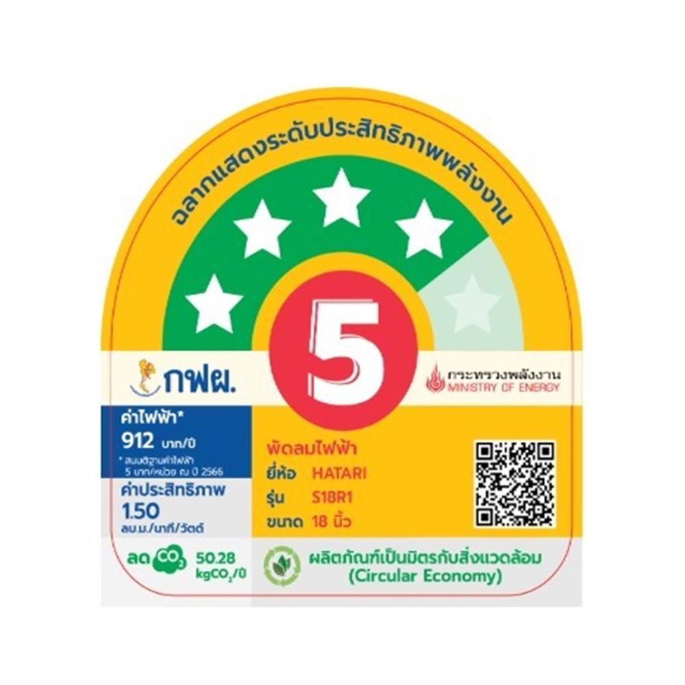 พัดลมสไลด์ 18 นิ้ว HATARI S18R1 สีเทา