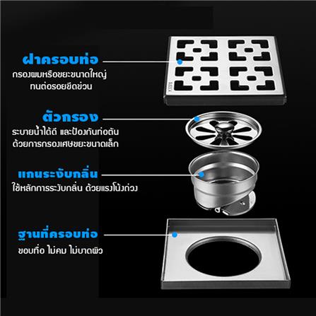 ตะแกรงกันกลิ่นเหลี่ยม CASSA CM0015 15 ซม. สีเงิน_2