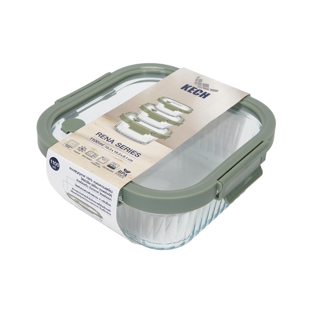 กล่องอาหารแก้วเหลี่ยม KECH RENA 1.1 ลิตร สีเทา