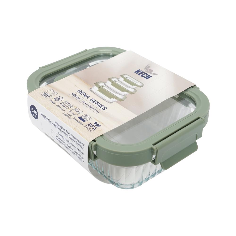 กล่องอาหารแก้วเหลี่ยม KECH RENA 0.64 ลิตร สีเทา