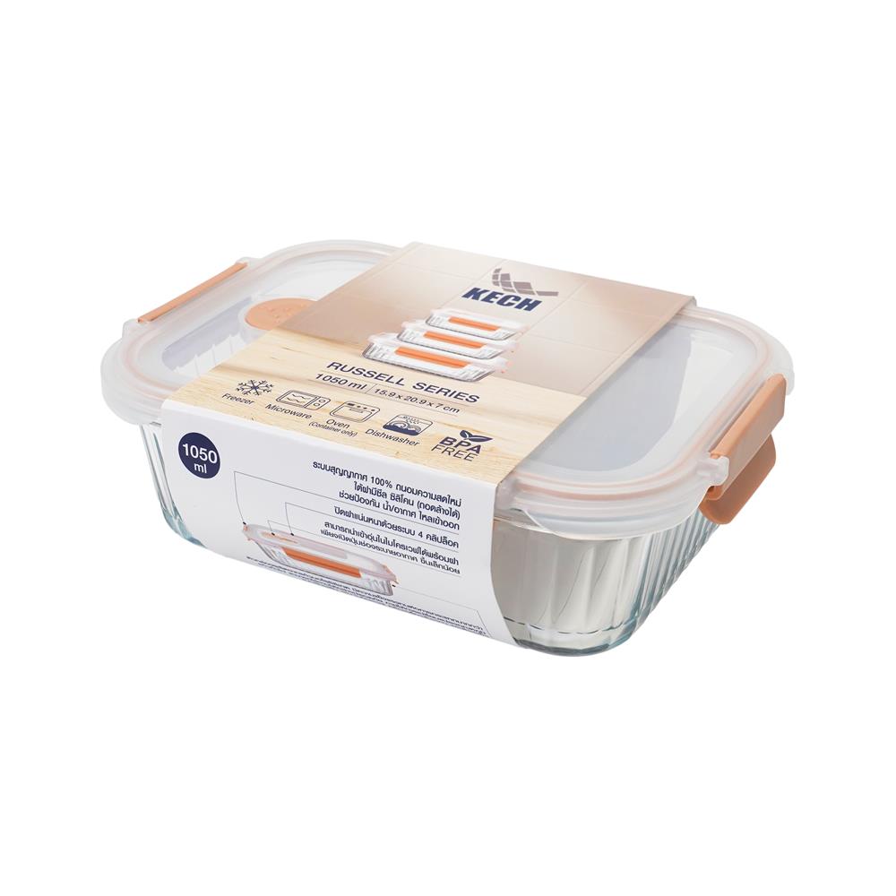 กล่องอาหารแก้วเหลี่ยม KECH RUSSELL 1.05 ลิตร สีพีช