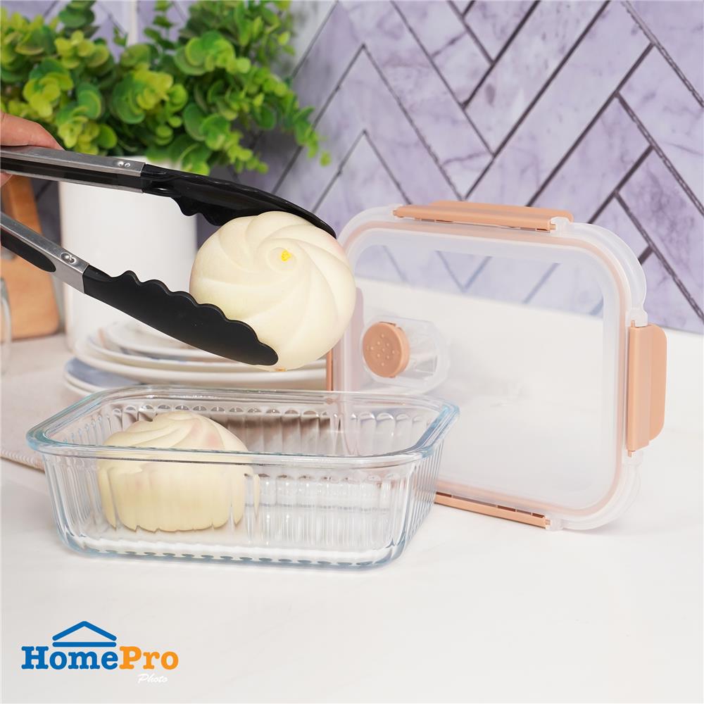 กล่องอาหารแก้วเหลี่ยม KECH RUSSELL 1.05 ลิตร สีพีช