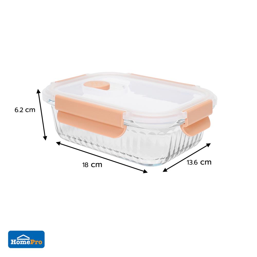 กล่องอาหารแก้วเหลี่ยม KECH RUSSELL 0.64 ลิตร สีพีช