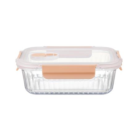 กล่องอาหารแก้วเหลี่ยม KECH RUSSELL 0.64 ลิตร สีพีช_1