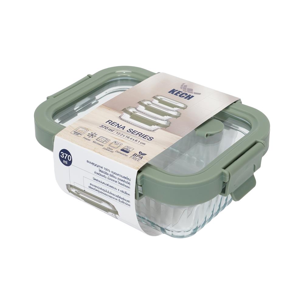 กล่องอาหารแก้วเหลี่ยม KECH RENA 0.37 ลิตร สีเทา