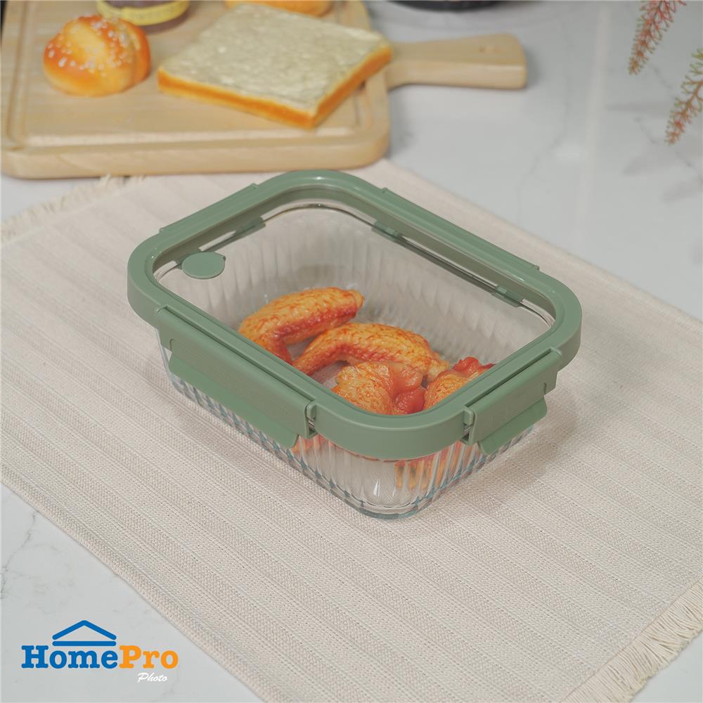 กล่องอาหารแก้วเหลี่ยม KECH RENA 0.37 ลิตร สีเทา