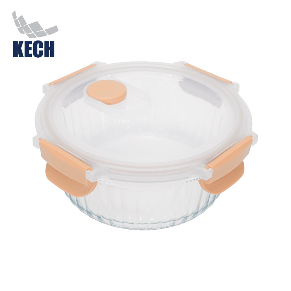 กล่องอาหารแก้วกลม KECH RUSSELL 0.65 ลิตร สีพีช_0