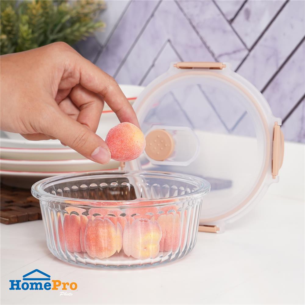 กล่องอาหารแก้วกลม KECH RUSSELL 0.65 ลิตร สีพีช