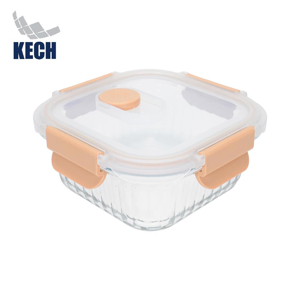 กล่องอาหารแก้วเหลี่ยม KECH RUSSELL 0.52 ลิตร สีพีช