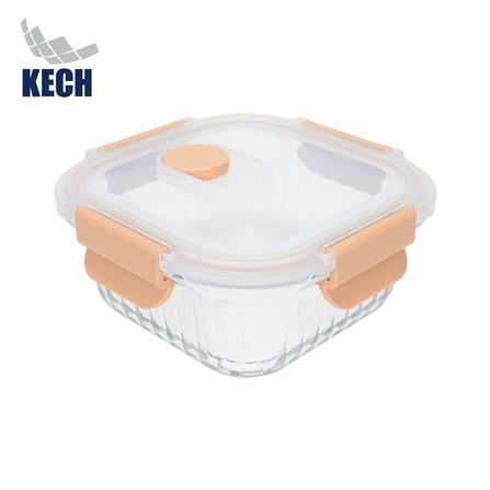 กล่องอาหารแก้วเหลี่ยม KECH RUSSELL 0.52 ลิตร สีพีช_0