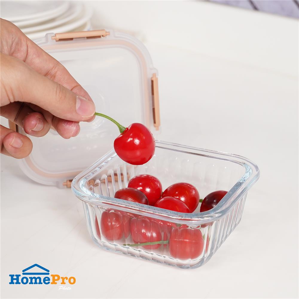 กล่องอาหารแก้วเหลี่ยม KECH RUSSELL 0.32 ลิตร สี่พีช