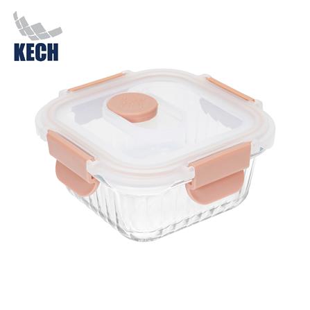กล่องอาหารแก้วเหลี่ยม KECH RUSSELL 0.32 ลิตร สี่พีช_0