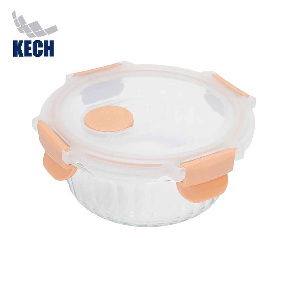 กล่องอาหารแก้วกลม KECH RUSSELL 0.4 ลิตร สีพีช_0
