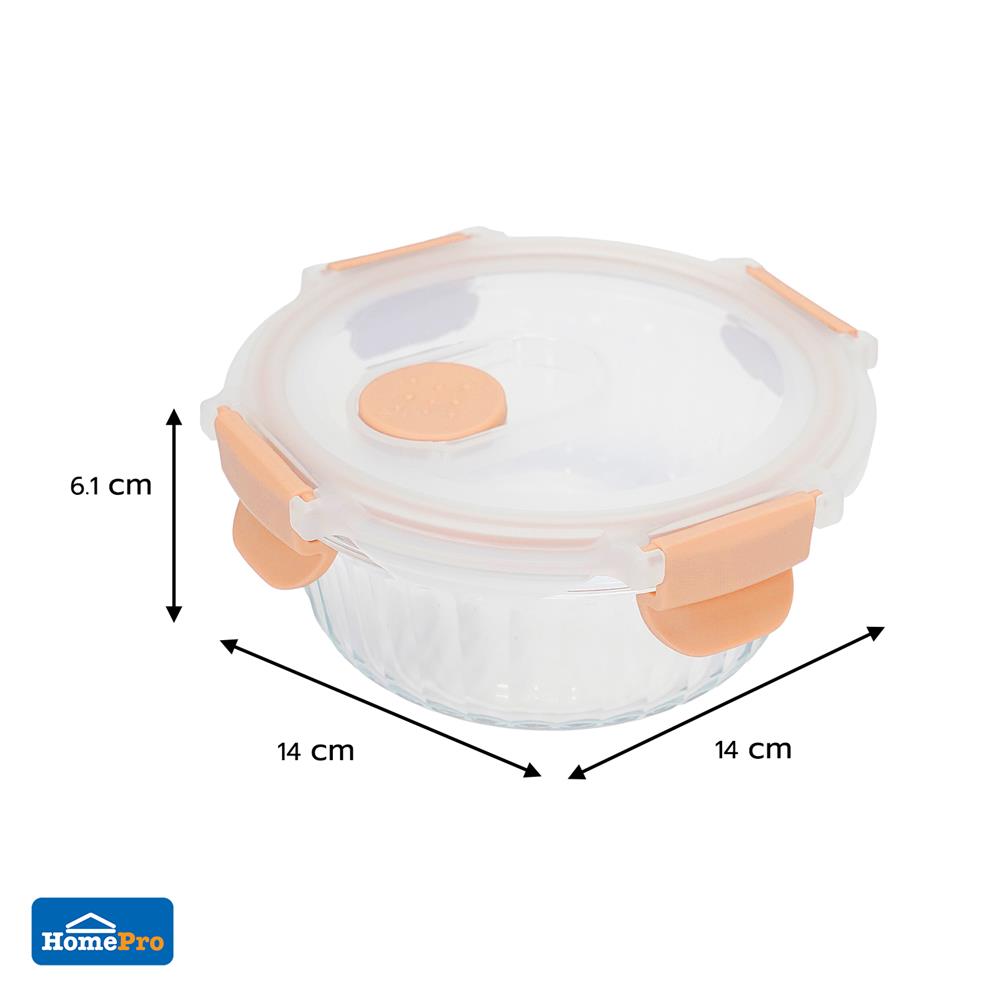 กล่องอาหารแก้วกลม KECH RUSSELL 0.4 ลิตร สีพีช