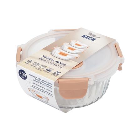 กล่องอาหารแก้วกลม KECH RUSSELL 0.4 ลิตร สีพีช_5