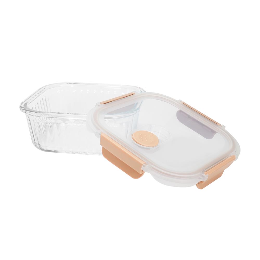 กล่องอาหารแก้วเหลี่ยม KECH RUSSELL 0.8 ลิตร สีพีช