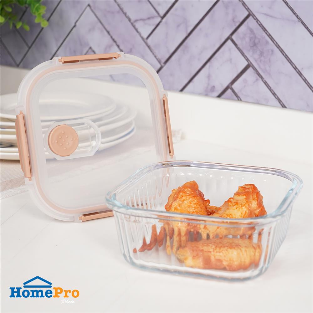 กล่องอาหารแก้วเหลี่ยม KECH RUSSELL 0.8 ลิตร สีพีช