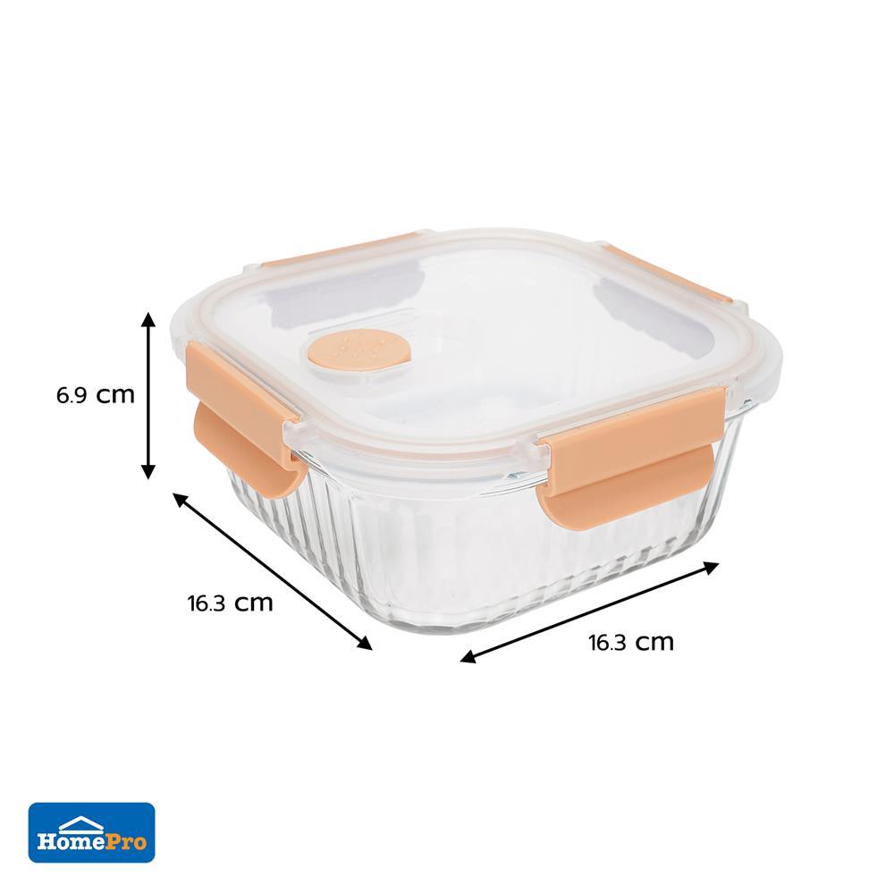 กล่องอาหารแก้วเหลี่ยม KECH RUSSELL 0.8 ลิตร สีพีช