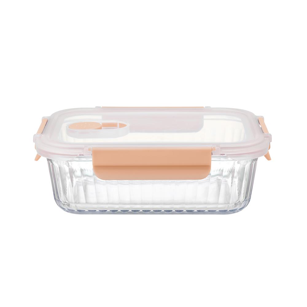 กล่องอาหารแก้วเหลี่ยม KECH RUSSELL 0.37 ลิตร สีพีช