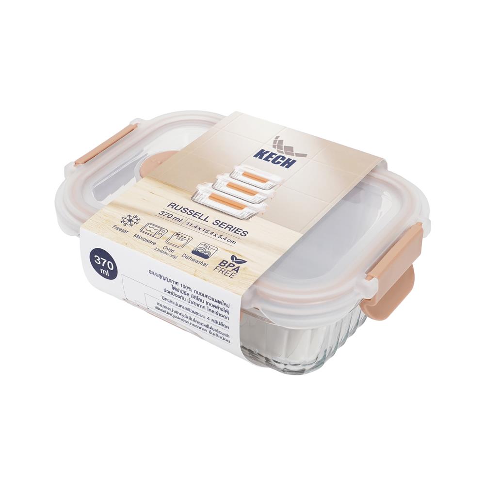 กล่องอาหารแก้วเหลี่ยม KECH RUSSELL 0.37 ลิตร สีพีช