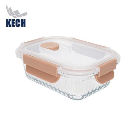 กล่องอาหารแก้วเหลี่ยม KECH RUSSELL 0.37 ลิตร สีพีช_0