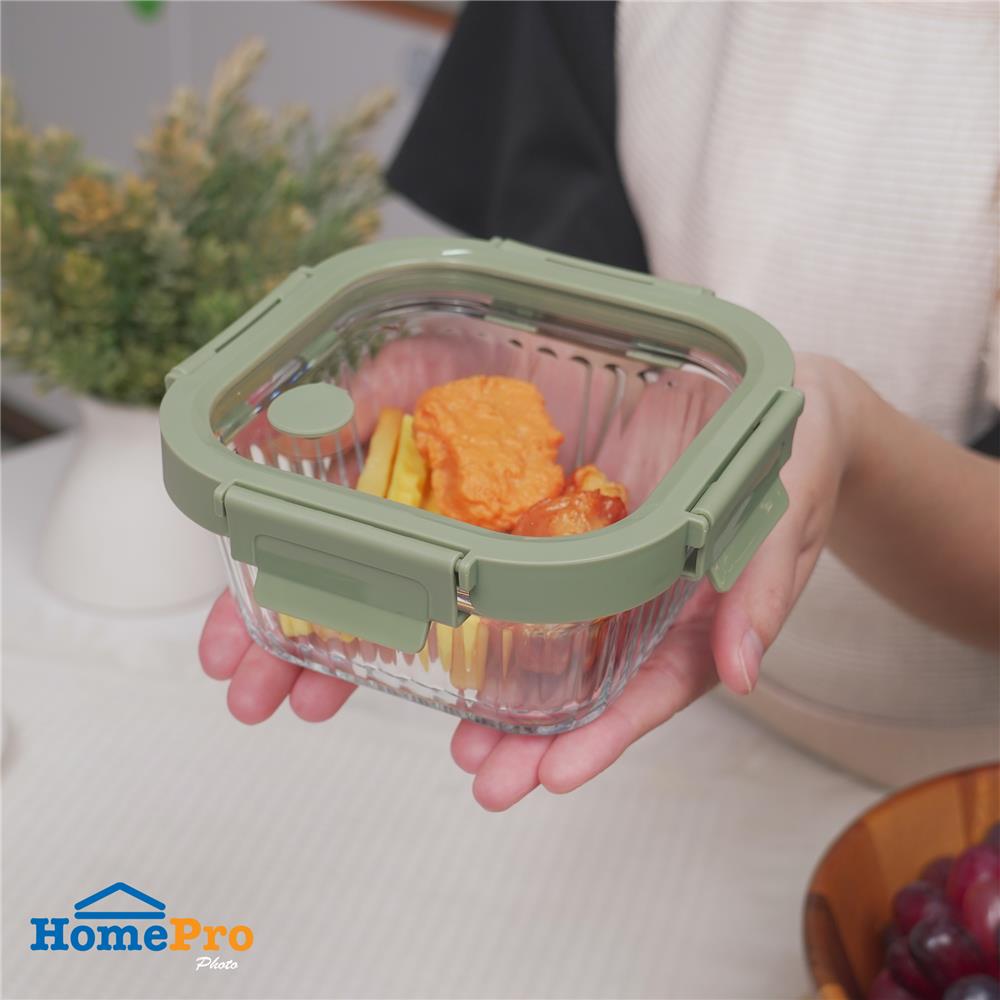 กล่องอาหารแก้วเหลี่ยม KECH RENA 0.8 ลิตร สีเทา