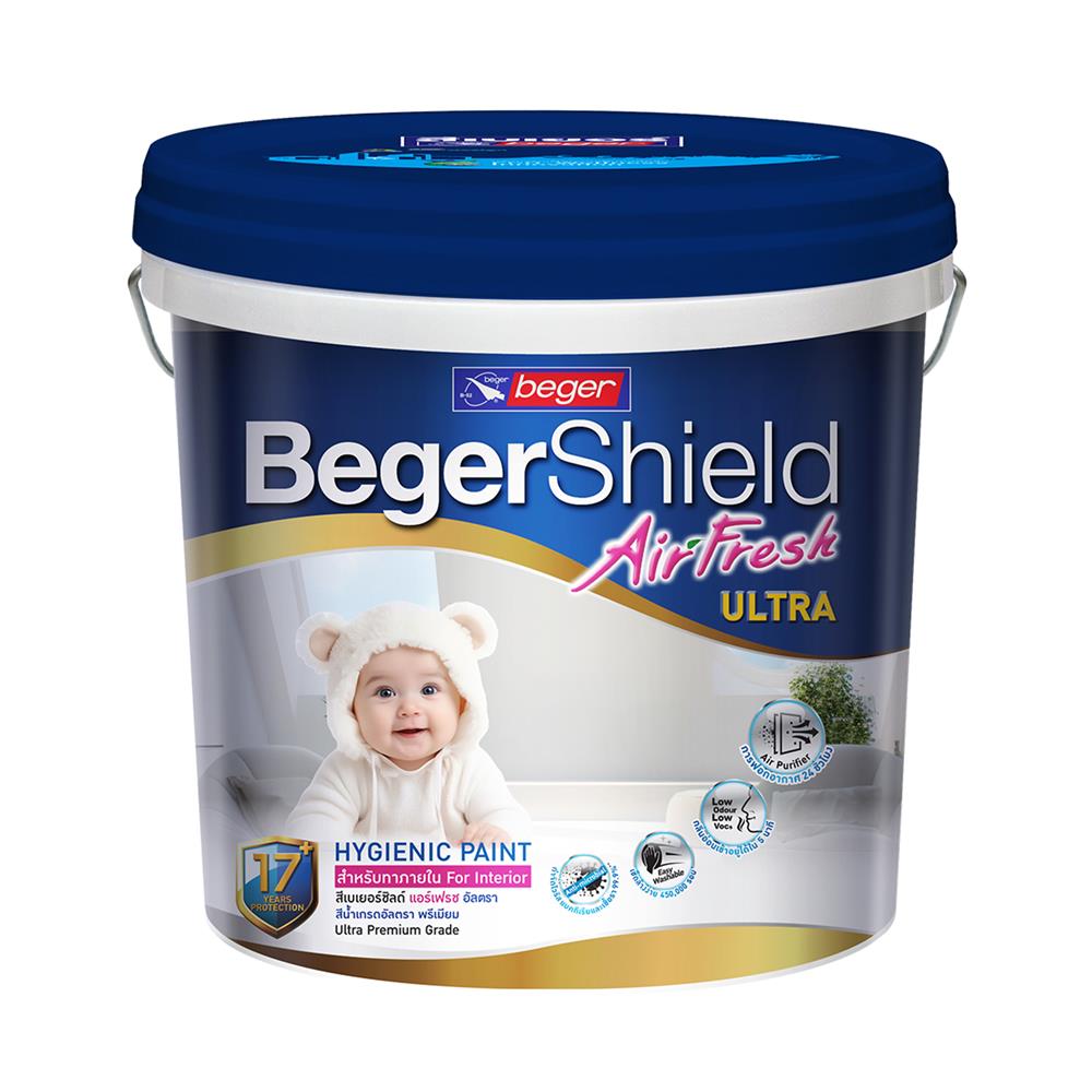 สีน้ำทาภายใน ชนิดกึ่งเงา BEGER BEGERSHIELD AIRFRESH ULTRA สีขาว BASE D 2.5 แกลลอน
