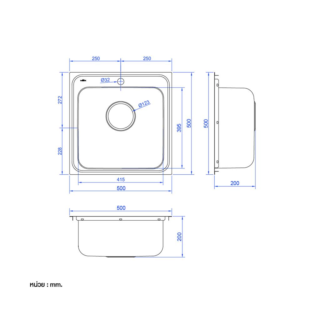 ซิงค์ฝัง 1 หลุม MEX DLC50 สีเงิน
