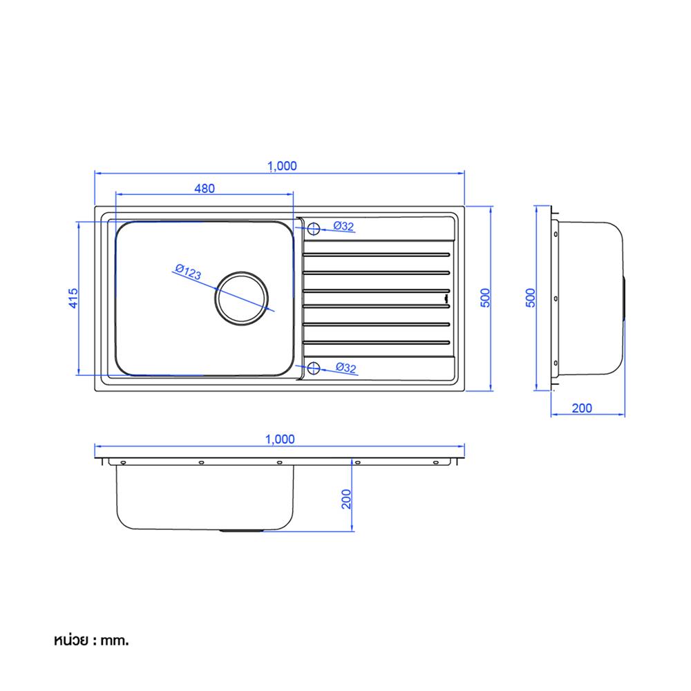 ซิงค์ฝัง 1 หลุม 1 ที่พัก MEX DLC101 สีเงิน