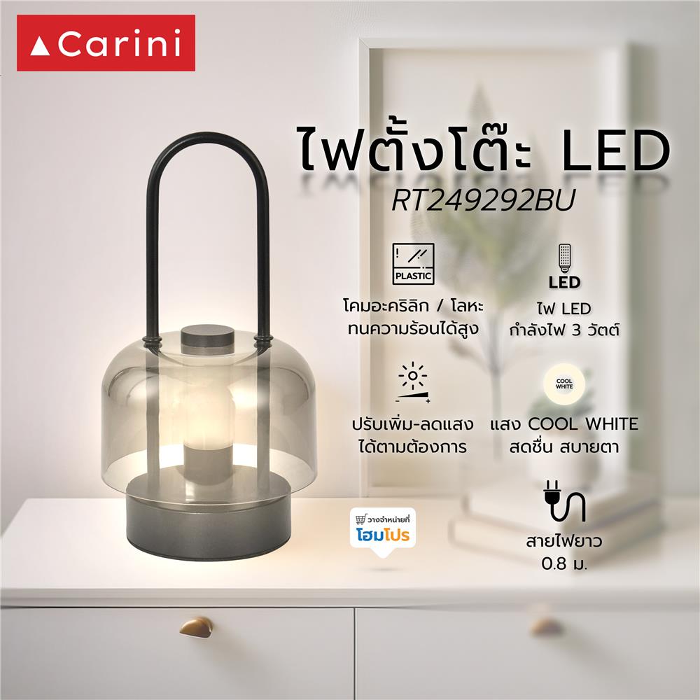 ไฟตั้งโต๊ะ LED CARINI RT249292BU สีเทา/ฟ้า/ใส