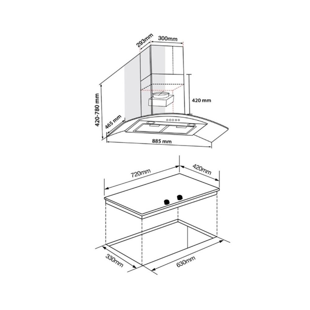 เตาฝัง+เครื่องดูดควัน AXIA FLO72-2G+HERO BLACK 90