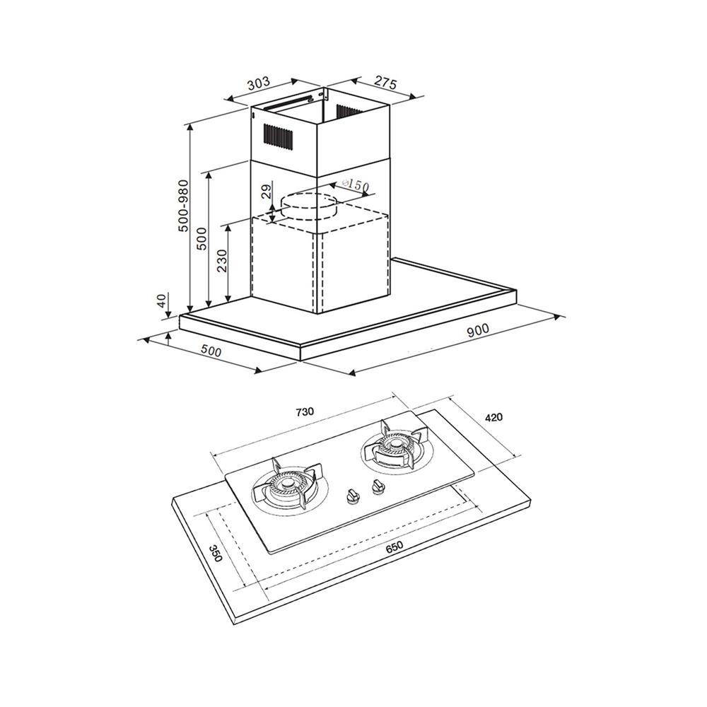 เตาฝัง+เครื่องดูดควัน MESTER MV3732+MT390B