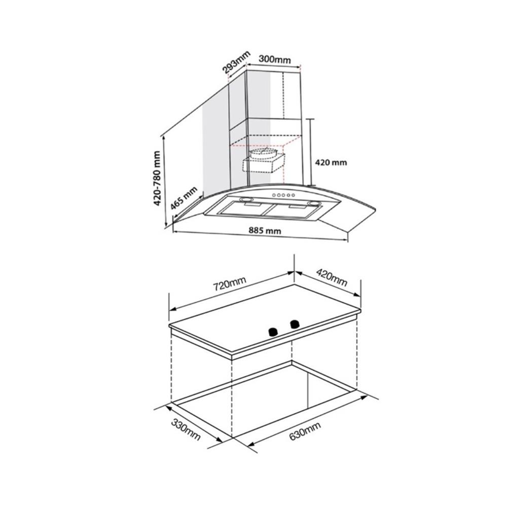 เตาฝัง+เครื่องดูดควัน AXIA FLO72-2G+HERO KNIGHT 90