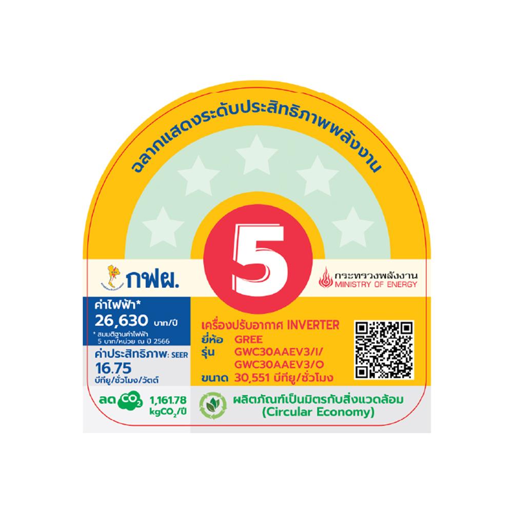แอร์ผนัง GREE GWC30AAEV3 30551 บีทียู อินเวอร์เตอร์