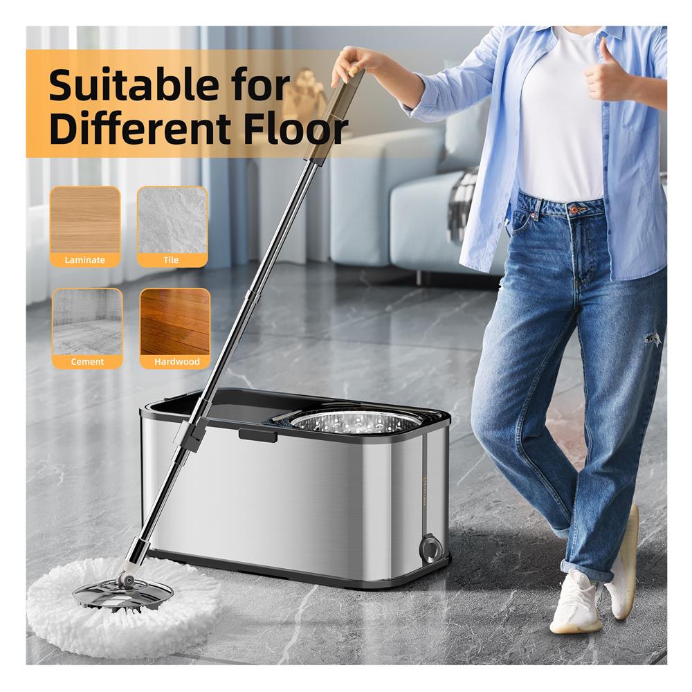 ชุดถังปั่นสเตนเลสพร้อมไม้ม็อบ ACCO LAVISH สีเงิน