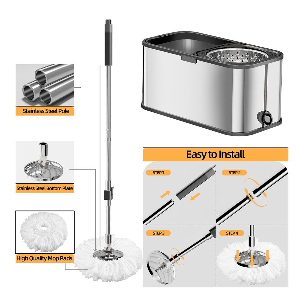 ชุดถังปั่นสเตนเลสพร้อมไม้ม็อบ ACCO LAVISH สีเงิน