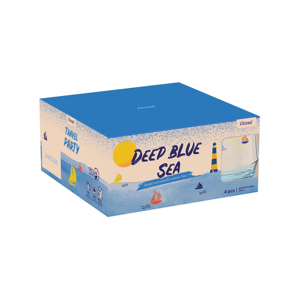 แก้วน้ำ 340 มล. OCEAN GLASS SUMMER SET DEEP BLUE SEA ROCK (แพ็ก 4 ใบ)