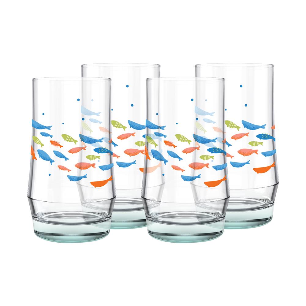 แก้วน้ำ 410 มล. OCEAN GLASS SUMMER SET TURQUOISE MARINE HI BALL (แพ็ก 4 ใบ)