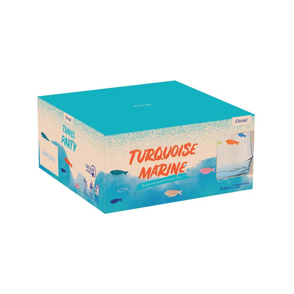 แก้วน้ำ 340 มล. OCEAN GLASS SUMMER SET TURQUOISE MARINE ROCK (แพ็ก 4 ใบ)