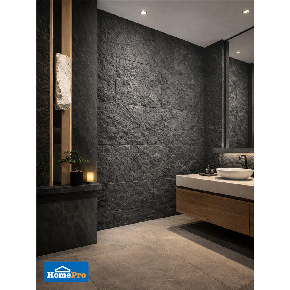 แผ่นตกแต่งผนัง PU 60x120 ซม. TARA ROCK STONE BLACK