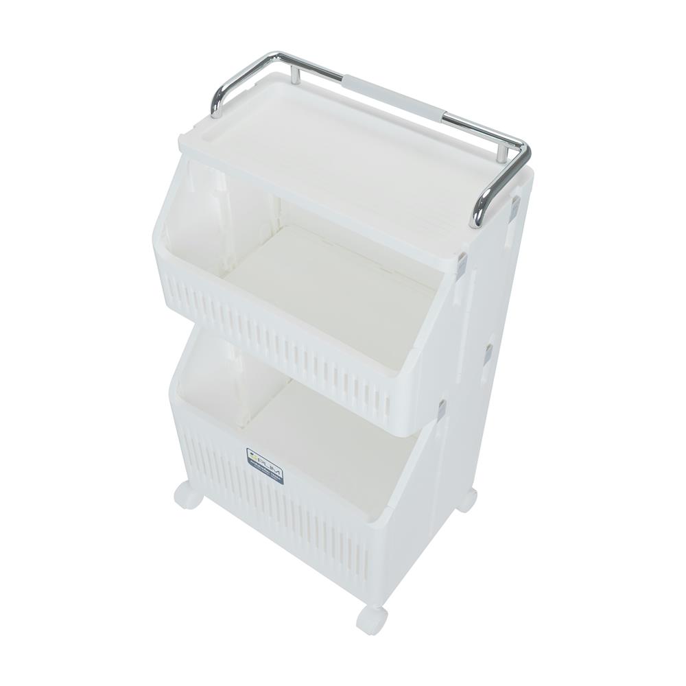 ตะกร้าผ้าเหลี่ยมมีล้อ 2 ชั้น PLIM TESSA สีขาว